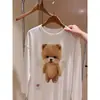 Bonito camisón de manga larga para mujer con estampado de osos de dibujos animados estilo girly, para principios de otoño, talla grande, holgado y relajado, ropa de casa, pijama