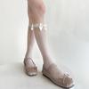 Calcetines de verano ultrafinos con corte arbitrario de lunares a través de la pierna de carne, calcetines de niña de color blanco leche con lazo dulce