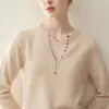 2026 Nuevo Otoño Invierno 100% Cachemira Suéter de Punto para Mujer con Media Cremallera Múltiples Botones Holgado Sencillo Manga Larga