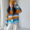 Conjunto nuevo de otoño para niñas, casual, de suéter a rayas y pantalones de pierna ancha, adecuado para niños mayores, con un suéter de punto y pantalones largos