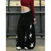 Pantalones de Chándal Talla Grande para Mujer con Estampado de Letras Estrella Estilo Americano, Nuevos Pantalones Casuales Versátiles de Pierna Ancha Sueltos para Verano