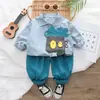 Traje para Niños 2023 Otoño Nuevo Estilo Coreano Cárdigan Camisa de Manga Larga Pantalones de Color Liso Traje de Dos Piezas Fabricante Venta al por Mayor