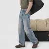 Jeans de alta gama en azul lavado para hombre, corte recto, ajuste holgado, pantalones casuales de moda para adolescentes y estudiantes