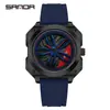 Reloj de Moda OFNS Esqueleto de Coche Rotación 360 grados Reloj para Hombre Tendencia Más Vendido Versátil para Estudiantes Reloj de Cuarzo