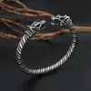 Pulsera de acero inoxidable con cabeza de dragón doble personalizada para hombre, joyería transfronteriza, estilo vikingo retro europeo y americano, pulsera abierta dominante