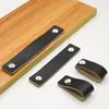 Manija de Cuero para Puerta de Gabinete de Muebles, Manija de Cuero para Maleta, Manija de Cajón de Gabinete, Manija de Gabinete de Cuero Marrón-Negro