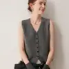 Chaleco Cárdigan de Cachemir 100% Puro de Punto Fino de una Sola Fila para Mujer Otoño Invierno Nuevo Cuello en V Sin Mangas Suéter Adelgazante Chal