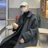 Casaco de lã de comprimento médio estilo coreano masculino outono e inverno espessado corta-vento com gola polo estilo alemão casaco de lã oversized