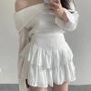 Falda corta adelgazante de cintura alta blanca de Pure Desire, con forro antiexposición, estilo coreano elegante de otoño, con encaje tipo pastel para mujer