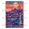 Letrero de Lata Decorativo de Paisajes de Viajes Retro Europeos y Americanos Transfronterizos, Letreros Metálicos de Monumentos de Ciudades Antiguas Famosas de Varios Países