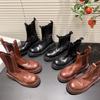 Botas Martin de Couro Genuíno Estilo Outono 2024 com Saia, Botas Curtas Versáteis Estilo Britânico com Bico Redondo e Solado Grosso, Novo Modelo Outono/Inverno
