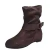Botines retro de cuña transfronterizos nuevos para mujer, de terciopelo, plisados, con lazo, cremallera lateral, ajustados, altos, versátiles, talla grande, exteriores