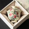 Cuenco de cerámica con tapa de flor de durazno y pastel de horno Ru, tazón de té con tapa, juego de té de kung fu para el hogar, caja de regalo
