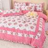Explosiones de Tesoros Estilo Coreano Pastoral Floral Pequeño Juego de Cuatro Piezas Algodón Engrosado Amigable con la Piel Cepillado Sábana para Cama Individual y Doble Funda de Edredón para Dormitorio