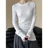 Camiseta blanca irregular estilo francés con cintura ceñida y hombros rectos para mujer, diseño de primavera y otoño, top chic de manga larga estilo coreano