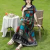 Elegante y moderno vestido de noche de algodón y seda de verano nuevo para madres de mediana edad y mayores, elegante vestido casual holgado para el hogar para mujer