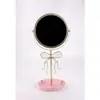 Espelho de Maquiagem Dupla Face com Laço Estilo Ins, Espelho de Mesa Girly de Luxo Leve com Bandeja de Armazenamento