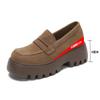 Mocassins de Couro Genuíno Retrô Francês Marrom Couro Nobuck, Sapatos de Couro Pequenos Versáteis Estilo Britânico, Solas Grossas, Sapatilhas com Salto para Mulheres
