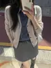 Cárdigan de punto patchwork de mezclilla con solapa para mujer, nuevo estilo primavera/otoño 2026, top de imitación de dos piezas, chaqueta suéter holgada y elegante