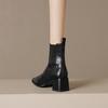 Botas cortas retro de otoño e invierno, nuevas botas Martin de tacón grueso con punta cuadrada y tacón alto para mujer
