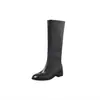Botas Cavaleiro Tubo Reto Couro Integral Estilo Minimalista 2026 Outono/Inverno Salto Grosso Salto Médio Bico Redondo Couro Genuíno Para Puxar Botas Altas Femininas