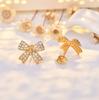 Pendientes de Lazo de Circonita de Diamante Completo de Plata Esterlina Transfronteriza con Aguja, Dulces y Lindos, Versátiles y de Moda, Joyería para Orejas de Mujer