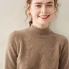 2026 Nuevo Modelo Suéter de Cachemira Grueso de Doble Capa con Patrón de Mariposa para Mujer de Cuello Alto Medio Camisa Base de Punto de Lana