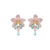 Pendientes elegantes de estilo coreano con incrustaciones de cobre y circonitas de colores para mujer, de plata 925, con incrustaciones de circonitas de colores.