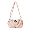 Bolsa de Ombro Feminina Doce com Renda e Bolinhas Estilo Coreano, Bolsa Transversal Fofa com Laço, Bolsa de Ombro com Aba e Cordão