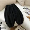 Calça jogger infantil patchwork, estilo primavera e outono, calça esportiva casual solta para meninos, calça de algodão estilo coreano lisa tipo lanterna para meninas