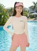 Traje de Baño Nuevo Estilo Lindo de Manga Larga con Shorts Divididos para Niñas, Niños Medianos y Grandes, Conjunto de Traje de Baño Infantil de Manga Larga Protector Solar