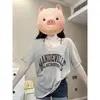 Blusa Casual Estampada de Manga Corta Estilo Coreano Talla Plus para Mujer, Camiseta de Verano Estilo Universitario, Corte Holgado para Cubrir Figuras Curvilíneas