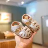 Zapatos Cerrados de Rejilla para Niñas con Lazo de Lentejuelas Color Sólido Estilo Nido de Pájaro Sandalias de Playa para Niñas Nuevas Verano 2025