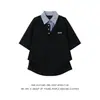 Camisa Polo Patchwork de Manga Corta Falsa de Dos Piezas para Verano 2026 para Hombres y Mujeres, Camiseta Casual de Corte Holgado de Moda Versátil para Parejas
