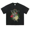 Directo del fabricante: Camiseta de manga corta desgastada, estampado floral inspirado en anime japonés, holgada, hombros caídos, moderna, top de manga corta holgado