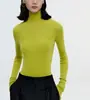 Suéter Fino Slim Fit Sem Pressão Cor Doce Gola Alta Interna Sem Costura Malha Camada Base para Mulheres - Novo Outono Inicial 2024