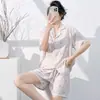 Pijama de algodón Lyocell para mujer, conjunto de verano dulce de dibujos animados fino de manga corta con copas en el pecho, ropa de casa holgada casual