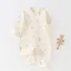Roupas de Bebê Estilo Primavera e Outono Recém-nascido 10A Macacão Antibacteriano 100% Algodão Romper Sem Costura Proteção da Barriga Roupa de Dormir