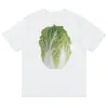 Camiseta de manga curta divertida de seda de leite para o verão com estampa de couve chinesa, top com padrão de vegetais, chique para casais