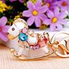 Chaveiro Cavalo do Zodíaco Cravejado de Diamantes Metal Fofo Pingente para Bolsa Feminina Anel de Chaveiro Pingente de Pônei Presente