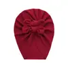 Gorro de punto liso para bebé transfronterizo con doble lazo, Gorro para bebé estilo indio, Gorro suave de algodón acanalado para bebé, Estilo Ins