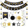 Bandeiras de Formatura Transfronteiriças, Faixas para Festa de Formatura, Decorações Douradas para Chapéus de Formatura, Enfeites Pendurados Espirais e Decorações Penduradas