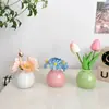 Estilo Ins Jarrón Redondo Pequeño Flores Secas Flores Artificiales Colorido Set de Botellas de Cerámica Decoración para Dormitorio Sala de Estar Mini Adornos Pequeños