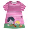 2026 Ropa Infantil Vestido de Manga Corta para Niñas Vestido de Algodón Tejido para Niños Vestido Largo Rayado de Dibujos Animados de Verano