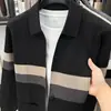Item quente da transmissão ao vivo jaqueta cardigã de malha masculina suéter moda outono bloco de cores casual vestuário masculino manga longa outer wear tricô