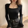 2023 Outono e Inverno Novo Estilo Coreano Elegante Falso Duas Peças Colarinho Quadrado Slim-Fit Camisa de Malha Slim Chic Base Camisa Suéter para Mulheres