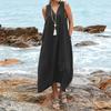 2022 Comercio exterior AliExpress desea nuevo vestido de playa de lino y algodón con cuello en V y bolsillos, popular en Europa y América, falda informal.