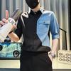 Camisa Polo Masculina de Meia Manga Shuai Moda Tendência Roupa Camisa Masculina de Manga Curta Verão Costura Jeans para Homens