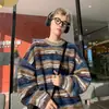 Suéter de Rayas Arcoíris Americano para Hombre 2023 Otoño e Invierno Nuevo Suéter de Cuello Redondo Estilo Coreano Estilo Perezoso Top Básico