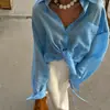 Moda Nueva de Principios de Otoño para Mujeres Europeas y Americanas Camisa de Tencel con Solapa y Mangas Largas Ropa de Trabajo Elegante Top Cardigan Versátil Holgado
